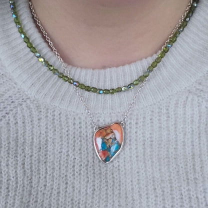Barse Zilver Ketting Calciet, Turqoise, Stekeloester schelp