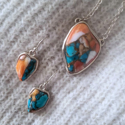 Barse Zilver Ketting Calciet, Turqoise, Stekeloester schelp