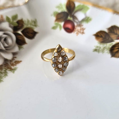 Antieke gold filled ring met roos geslepen diamanten