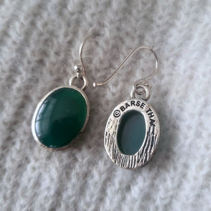 Barse Zilver Oorhangers Groene Onyx