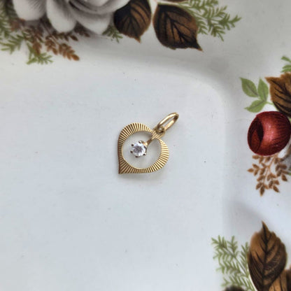 Vintage 14k gouden hanger hartje met kwarts