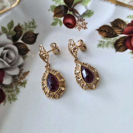 Vintage 14k gouden oorhangers granaat