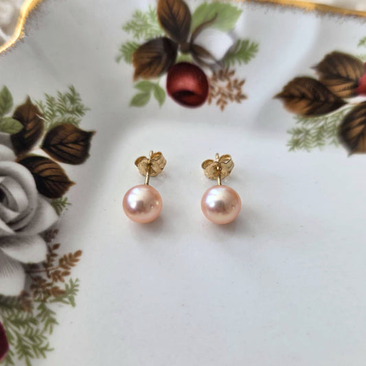 Vintage 14k gouden oorstekers roze parel
