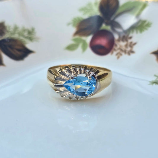 Vintage 10k bicolor ring met topaas