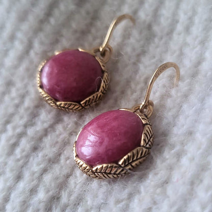 Barse Brons Oorhangers Blad Motief Roze Aventurien