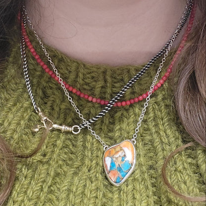 Barse Zilver Ketting Calciet, Turqoise, Stekeloester schelp