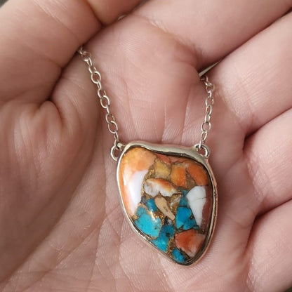 Barse Zilver Ketting Calciet, Turqoise, Stekeloester schelp