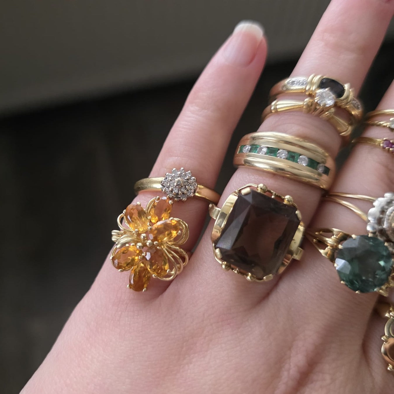 Vintage 14k gouden ring met smaragd en diamant