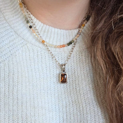 Barse Zilver Ketting met Cognac Crystal Hanger