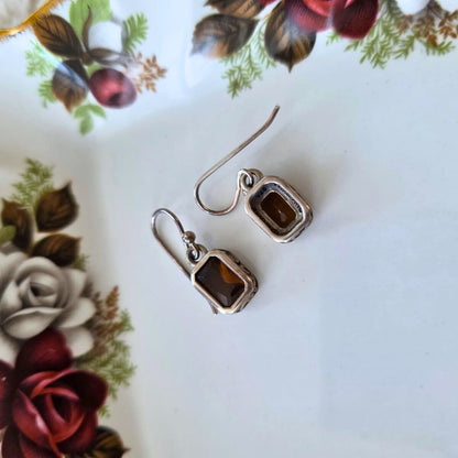 Barse Zilver Oorhangers met Cognac Crystal