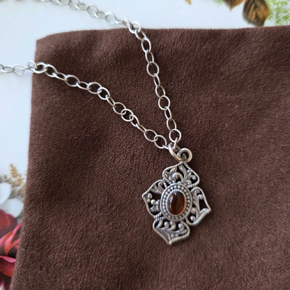 Barse Zilver Ketting met Oranje Cabochon Hanger