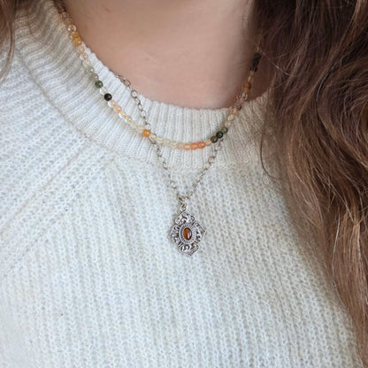 Barse Zilver Ketting met Oranje Cabochon Hanger