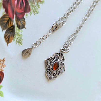 Barse Zilver Ketting met Oranje Cabochon Hanger