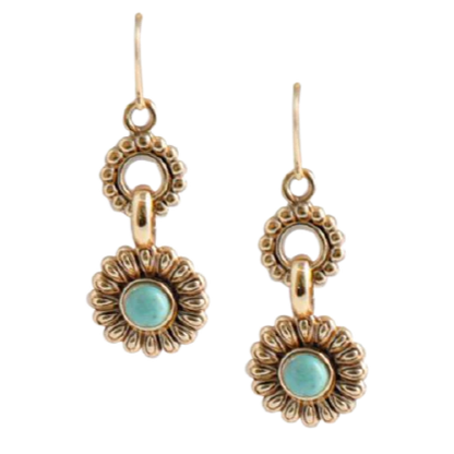 Barse Brons Oorhangers Bloem Turquoise
