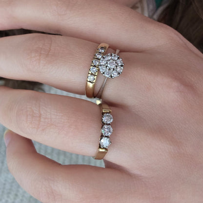 Vintage 14k wit gouden verlovingsring met 9 diamanten