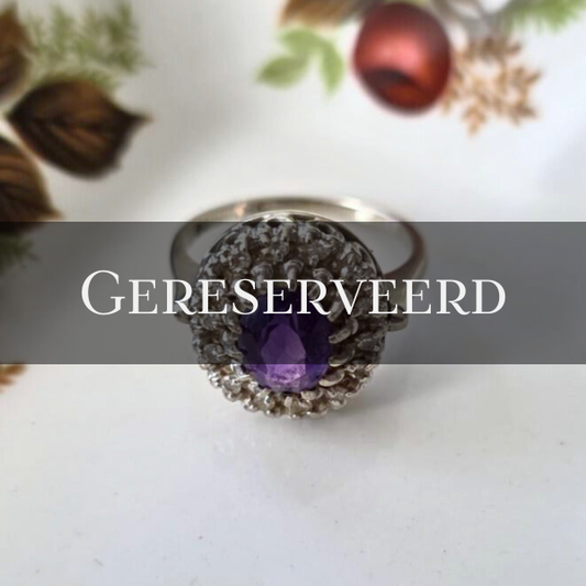 Vintage 14k witgouden ring met amethist en diamant