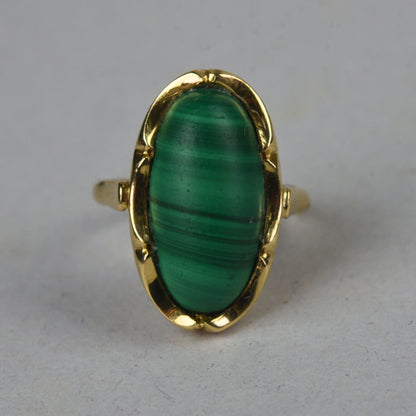 Vintage 14k gouden ring met malachiet