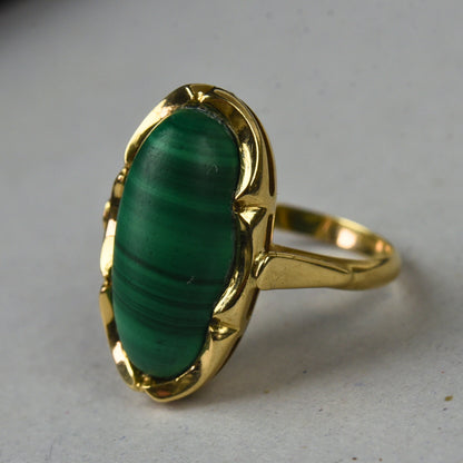 Vintage 14k gouden ring met malachiet