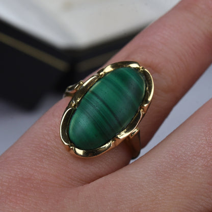 Vintage 14k gouden ring met malachiet