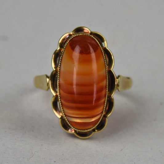 Vintage 14k gouden ring met streepagaat