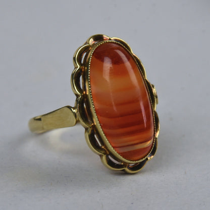 Vintage 14k gouden ring met streepagaat