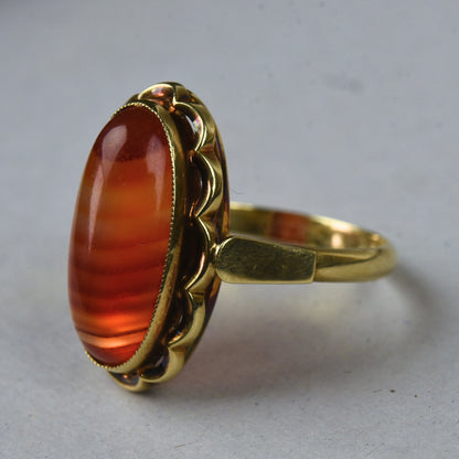 Vintage 14k gouden ring met streepagaat