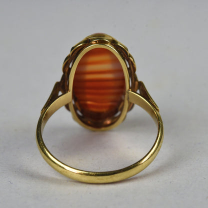 Vintage 14k gouden ring met streepagaat