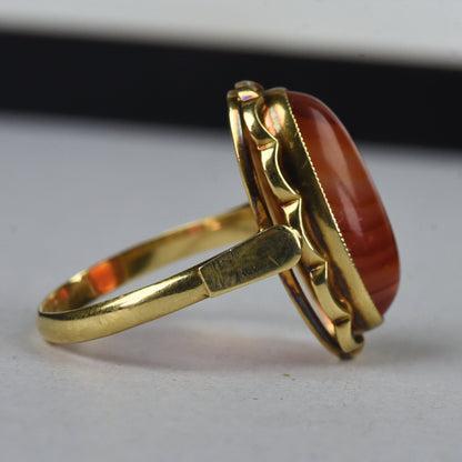 Vintage 14k gouden ring met streepagaat