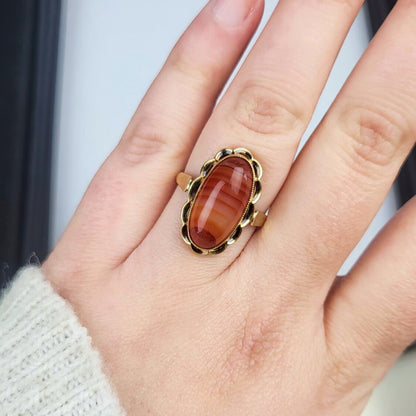 Vintage 14k gouden ring met streepagaat