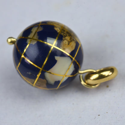 Vintage 14k gouden hanger met lapis lazuli wereldbol