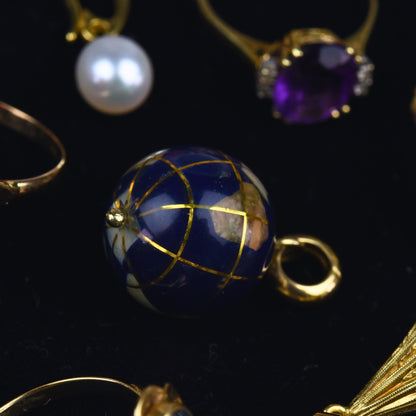 Vintage 14k gouden hanger met lapis lazuli wereldbol