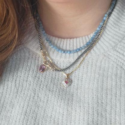 Vintage 8k gouden hanger hartje met robijn en diamantjes