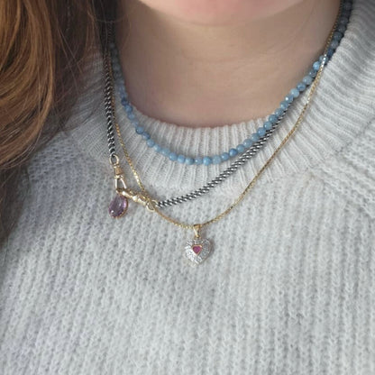 Vintage 8k gouden hanger hartje met robijn en diamantjes
