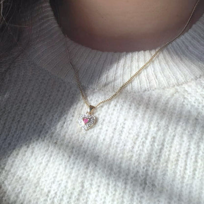 Vintage 8k gouden hanger hartje met robijn en diamantjes
