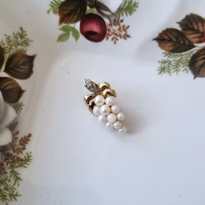 Vintage 14k gouden hanger druiventros parel