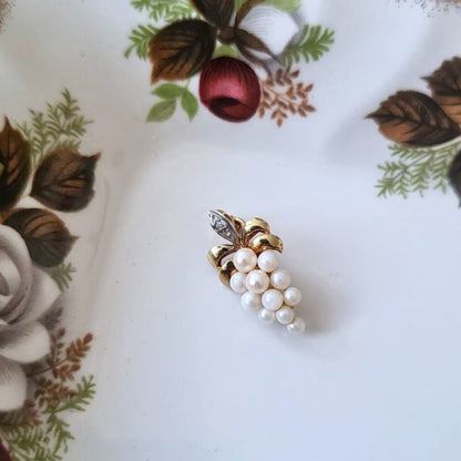 Vintage 14k gouden hanger druiventros parel