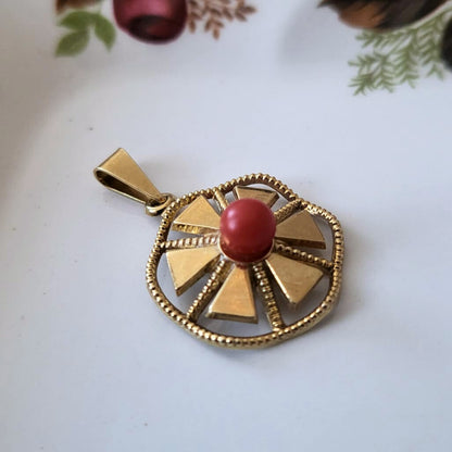 Vintage 14k gouden hanger bloedkoraal