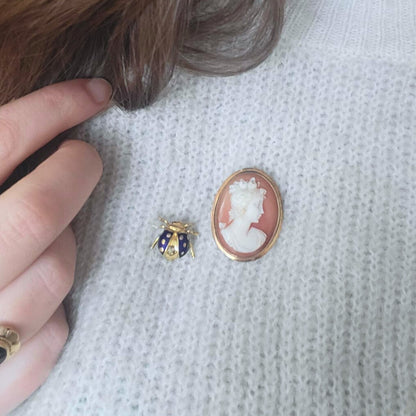 Vintage 14k gouden broche hanger camee