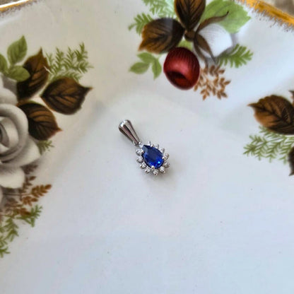 Pre-owned 14k wit gouden hanger met zirkonia en diamant