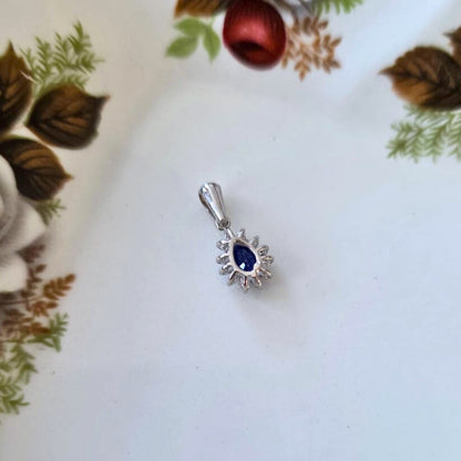 Pre-owned 14k wit gouden hanger met zirkonia en diamant