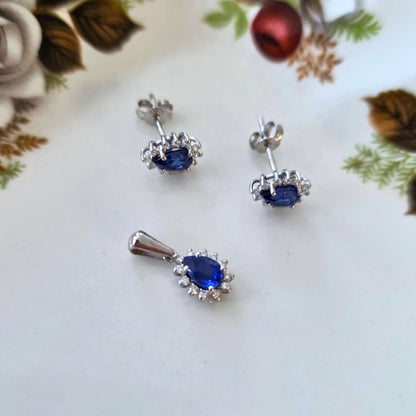 Pre-owned 14k wit gouden oorstekers zirkonia en diamant
