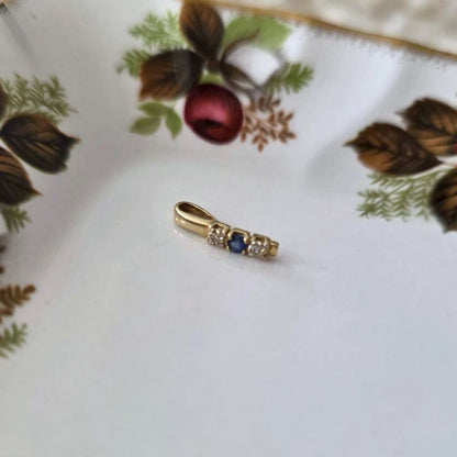 Vintage 14k gouden hanger met saffier en diamant