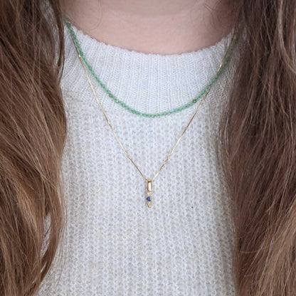 Vintage 14k gouden hanger met saffier en diamant