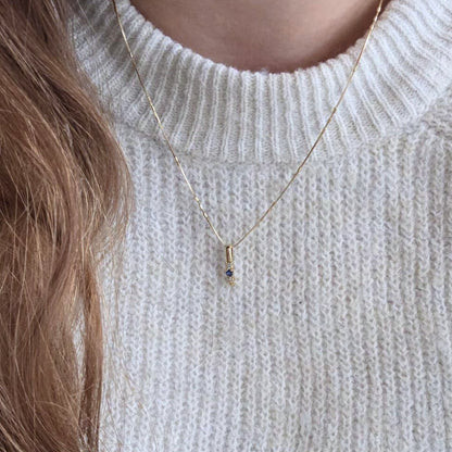 Vintage 14k gouden hanger met saffier en diamant