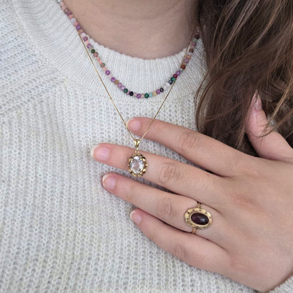 Vintage 14k gouden hanger met kwarts