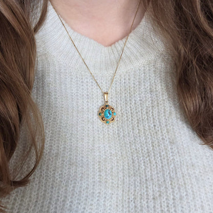 Vintage 14k gold pendant with turquoise