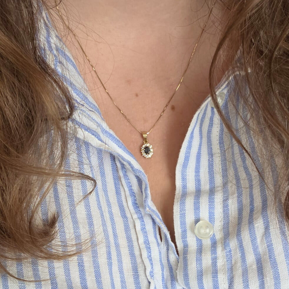 Vintage 14k gold pendant with sapphire and quartz