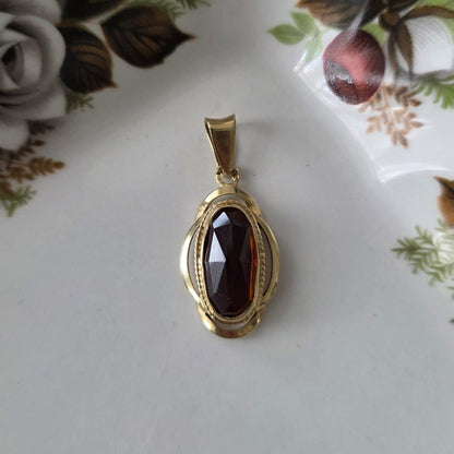 Vintage 14k gouden hanger met granaat