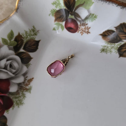 Vintage 14k gouden hanger met roze steen
