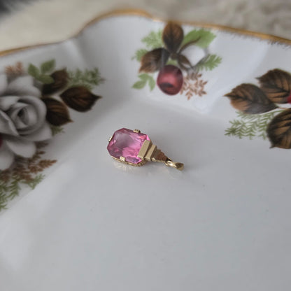 Vintage 14k gouden hanger met roze steen